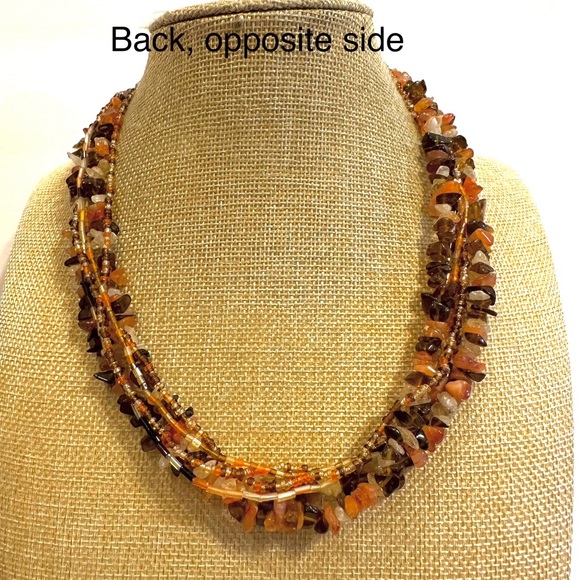 Multi-color Genuine Gemstone & Glass Bead Necklace multistrand, quartz carnelian - Picture 9 of 11